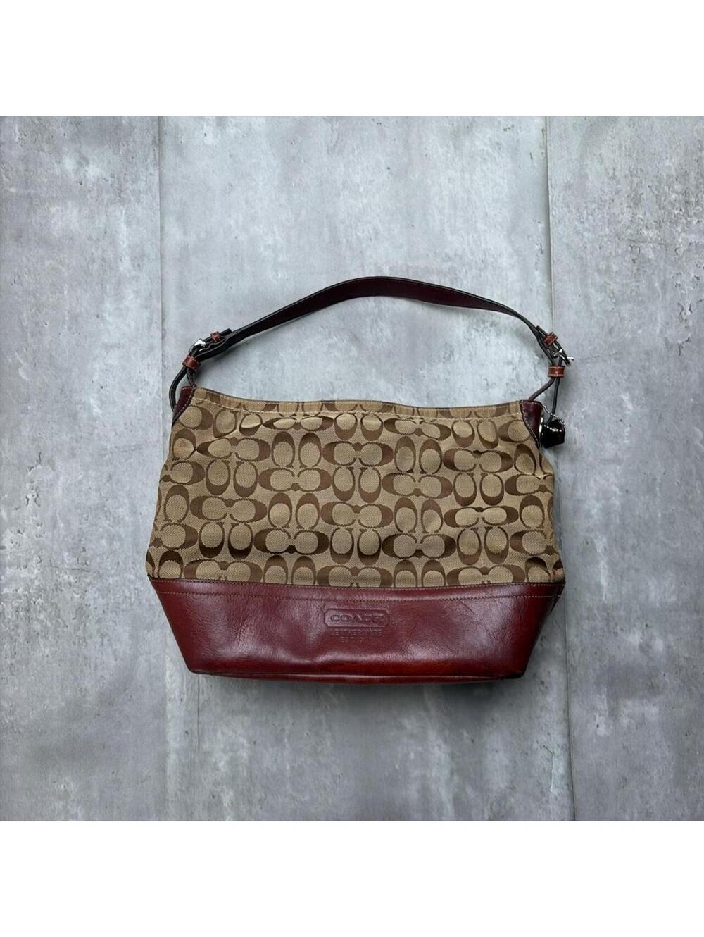 Vintage Coach Signature Jacquard Leather Hobo Shoulder Bag